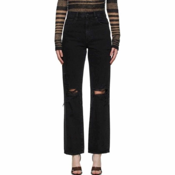 SLVRLAKE Black Distressed High Rise Straight Leg London Jeans - Picture 1 of 14